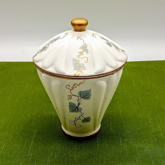 Hand-Painted Bisque White Slate Blue Matte Gold Covered Porcelain Jar - Picture 1 of 7